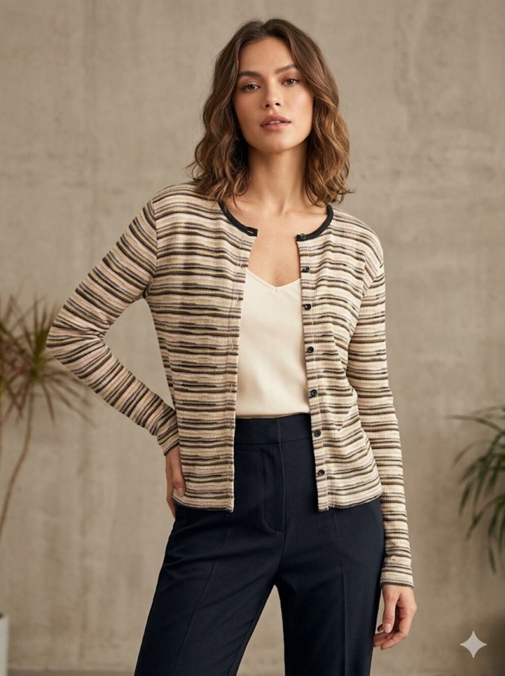Womens Vintage 90s Cardigan Button Down Striped Knit Sweater Retro Textured M